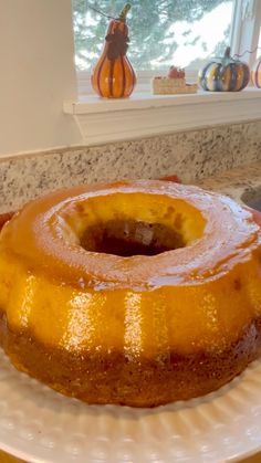 a bundt cake sitting on top of a white plate