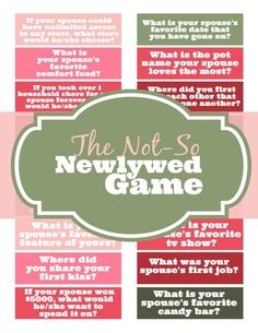 the not - so newlywed game is shown in pink, green and red colors