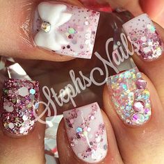 Spa Instagram, Pretty Nail Designs, Sparkle Nails, I Love Nails, Pink Sparkle, Hot Nails, Fabulous Nails, Bling Nails, Creative Nails