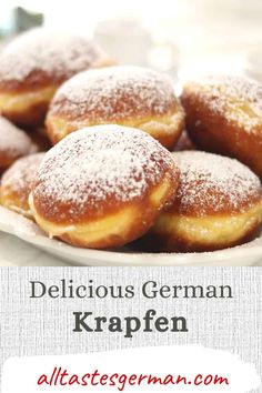 delicious german krapenn donuts with powdered sugar on top