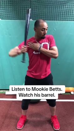 a man holding a tennis racquet on top of a tennis court with the words listen to mookie betts watch his barrel