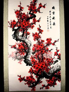 Red Cherry Blossom Painting, Asian Tree Tattoo, Cherry Tree Tattoos, Cherry Blossom Tree Tattoo, Japanese Tattoo Artist, Blossom Tree Tattoo, Red Cherry Blossom, Tattoo Watercolor, Japanese Watercolor