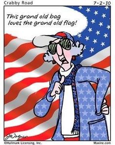 an old lady with glasses and a hat is standing in front of the american flag