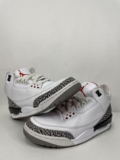 Air Jordan 3 Retro White Cement 2011 Size: 8 Included: OG all minus hangtag (minor box damage) Condition: 8-8.5/10 Flaws(if any): - dirty bottoms - Creasing on upper - Paint chipping on midsole Items are priced according to Ebay/Grailed fees (eBay takes 7% and Grailed takes 13%) Always buying, selling and trading! Please view ALL pictures to assess condition for yourself 100% authentic from Sole Supremacy (through their beater box program) All shoes are shipped double boxed and within 2 business Jordan 3 White Cement, Jordan 3s, Pretty Sneakers, Jordan Shoes Retro, Pretty Shoes Sneakers, White Cement, Jordan 3 Retro, Air Jordan 3 Retro, Air Jordan 3