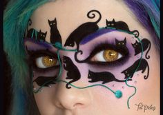 If One Cat Is Not Enough, Try This Black Cat Masquerade Mask Maquillage Harry Potter, Cat Masquerade Mask, Fall Beauty Trends, Fantasy Make-up, Make Up Designs, Halloween Eye Makeup, Halloween Eyes, Halloween Tattoo, Cat Eye Makeup