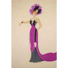 a drawing of a woman in a purple dress