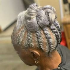 21 Magnetic Flat Twist Updos to Fall In Love Instantly Black Women Updo Hairstyles, Grey Hair Braids, Cornrow Updo Hairstyles, Natural Hair Flat Twist, Silver Gray Hair, Black Hair Updo, Flat Twist Hairstyles, Grey Hair Styles, Flat Twists