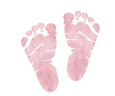 a baby's foot print on a white background with pink watercolor inks