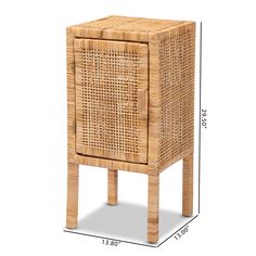 a wicker side table with one drawer