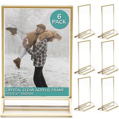 6 pack crystal clear acrylic frames with gold metal holder for 5x5 photo