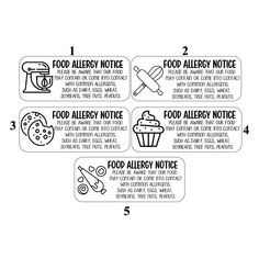 the instructions for food allergy notice are shown in black and white, with an image of