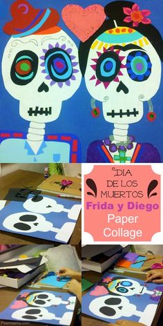 a collage of pictures with the words dia de los muertos written on it