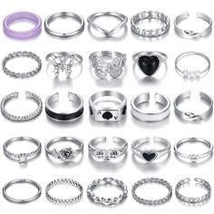 PRICES MAY VARY. 【Must-Have Rings Set】Elevate your style with our handpicked 25-piece silver knuckle rings set.Featuring chain twist, butterfly,heart,pearl and various fashion boho vintage styles,multiple ways of stacking makes you unique every day 【Premium Quality】Crafted from high-quality alloy, our silverv vintage rings is lightweight and comfortable to wear.Double-plated in real silver and tarnish-resistant,lead and nickel free.These hypoallergenic pieces promise lasting shine and no skin ir Aesthetic Rings Silver, Amazon Rings, Rings Pack, Rings Set For Women, Butterfly Heart, Vintage Boho Fashion, Fashion Boho, Knuckle Rings, Midi Rings