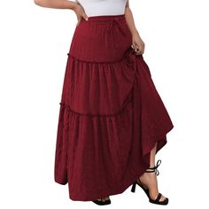 Spring & summer need cute maxi skirts! No matter what body type you are, this a.Jesdani Women Plus size Long Maxi Skirts Elastic High Waist A Line Ruffle Swing Beach Maxi Skirt is a good choice for your summer. This women's skirt flows naturally when you walk and perfectly shows your personality. Size: 2XL.  Color: Red.  Gender: female.  Age Group: adult. Cute Maxi Skirts, Beach Maxi Skirt, Long Maxi Skirts, Red Skirts, Women Plus Size, Plus Size Skirts, Maxi Skirts, Long Maxi, Long Skirt