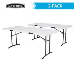 2 - pack folding tables with black legs and white tablecloths on each side