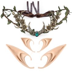 PRICES MAY VARY. PACKAGE : Our woodland elf crown costume set includes 1 piece of deer head fairy crown tiara with a pair of short elf ears and a pair of long elf ears MATERIAL: Our V-shaped forest elven circlet tiara is made of silk cloth. The greenery eucalyptus leaves on the branches are very soft and not easy to fall off. Our pixie elvish ears are made of silicone which is soft, sturdy, and easy to wear HAND MADE: The woodland fairy headband is hand-made and every detail of this fantastic el Wood Elf Clothing, Green Elf Costume, Prehistoric Costume, Elf Circlet, Elven Outfit, Long Elf Ears, Elf Headpiece, Crown Costume, Elven Circlet