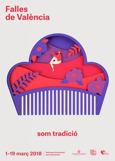 a poster for a hair salon with an image of a comb and flowers on it