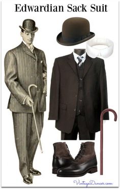 Edwardian Era Fashion Men, Edwardian Suit, Victorian Suits, Edwardian Mens Fashion, Titanic Fashion, Workwear Ideas, Sack Suit, Era Outfits, Edwardian Costumes