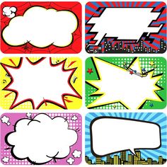 pop art speech bubbles in various colors and shapes with an empty space for the text