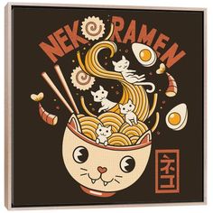 Ramen Cat Head by Tobias Fonseca arrives ready to hang, with hanging accessories included and no additional framing required. Every canvas print is hand-crafted in the USA, made on-demand at iCanvas, and expertly stretched around 100% North American Pine wood stretcher bars. Bowl Of Ramen, White Kittens, Style Japonais, Maneki Neko, A Bowl, Japanese Food, A Cat, Online Wall Art, Frames For Canvas Paintings