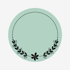 a circular frame with leaves and flowers in the center on a light green circle background