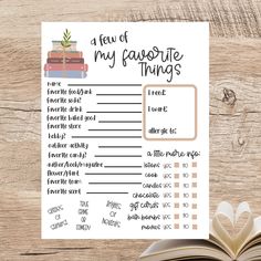 a printable bookmark with the words, a foot my favorite things on it