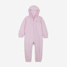 Keep your baby comfy in this coverall, made of cotton/poly French terry that feels soft and gentle on their sensitive skin. The full-zip closure makes changing and dressing easy, the hood is cozy and the ribbed cuffs and hem help retain snuggly warmth. Casual Pink Onesie For Winter, Winter Onesie For Sleepover In Pink, Cotton Hooded Onesie For Loungewear, Winter Pink Onesie For Loungewear, Winter Pink Onesie For Sleepover, Pink Winter Onesie For Sleepover, Casual Pink Onesie For Loungewear, Pink Winter Onesie For Loungewear, Casual Winter Pink Onesie