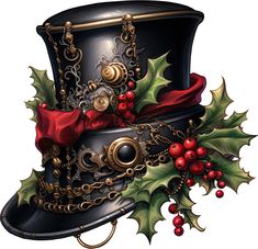 Please read the entire page carefully before you buy! Pretty steampunk Christmas top hat. Just right for a holidays. The height of fashion and a beautiful piece in red green and gold. Beautiful color and detail in this steampunk top hat and a wonderful relaxing project for yourself or for the avid cross stitcher in your life. This piece looks great on 14 count Aida cloth however if you are in need of a different version it can be stitched on 16-32 count. The image uses 68 colors for a nice blend Steam Punk Top Hat, Steampunk Brimmed Top Hat For Costume, Adjustable Green Top Hat, Christmas Top Hat, Brown Fitted Steampunk Top Hat, Steampunk Santa, Christmas Steampunk, Steampunk Top, Steampunk 4" Top Hat