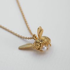 Flying Bee with Pearl Necklace Flying Bee, Bee Jewellery, Bumble Bee Necklace, Rose Gold Pendant Necklace, The Bees Knees, School Jewelry, Bee Jewelry, Bee Necklace, Classic Necklace