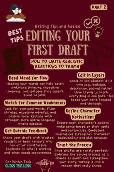 a poster with the words editing your first draft