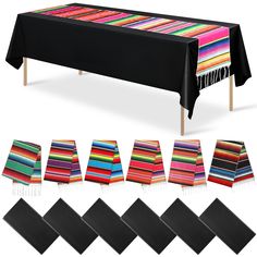 table cloths and placemats are arranged in different colors, shapes and sizes