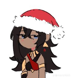 a drawing of a girl wearing a santa hat