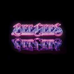 a neon sign that reads bee gees and the words bees on it in purple light