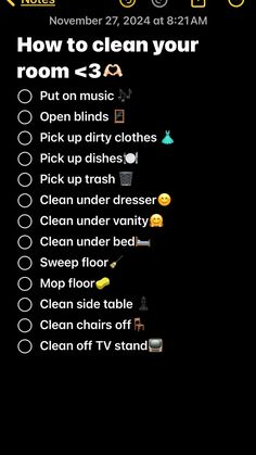 an image of a phone screen with the text how to clean your room > 3a