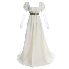 PRICES MAY VARY. Material - 100% jacquard fabric which is lightweight, breathable, and comfy. Wearing this Daphne regency dress back you to the history of the early 1800s to feel the life at that time. Package included - 1* regency dress; 1* green satin sash. We provide one satin sash for this light champagne regency gown, ties into a bow or knot at back, elegant and chic. Features - This elegant regency dress is designed with short puff sleeves and trimmed with lace, square neck, empire cut wai Regency Dress Jane Austen, Vintage Eclectic Wedding, Victorian Tea Party, Regency Dresses, Dresses Church, Regency Gown, Tea Gown, Dress Cocktail Party, Eclectic Wedding