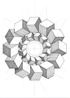 a drawing of an abstract object with lines and shapes on it, including the center circle