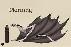 a drawing of a dragon with the words morning on it's back and an image of a person standing next to it