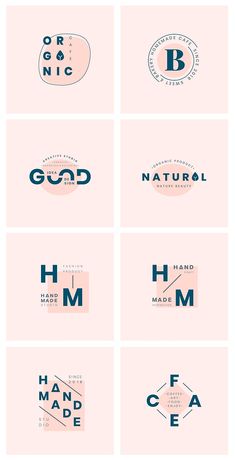 six different logos designed to look like handmade goods