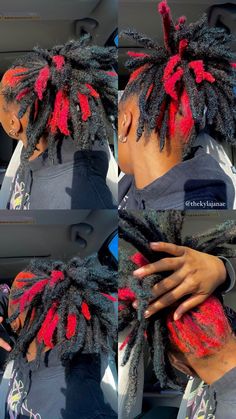 Cute Loc Styles Short Locs, Loc Dye Styles, Skunk Dyed Locs, Dreadlocks Dye Ideas, Dread Colors Black Women, Colors To Dye Your Dreads, Hair Dye Colors For Locs, Two Color Hair Dye Ideas Locs, Locs Dye Ideas