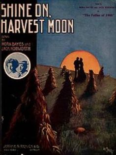 an old book cover for shine on harvest moon with two people standing in the background