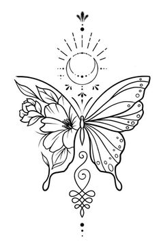 a black and white drawing of a butterfly