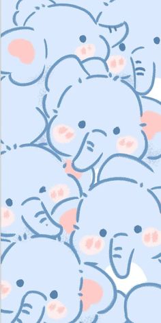 a group of blue teddy bears with pink noses