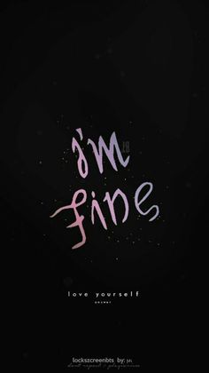 the words om fine are written in pink and purple on a black background with small dots