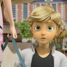 an animated image of a boy holding a knife in front of a woman's face