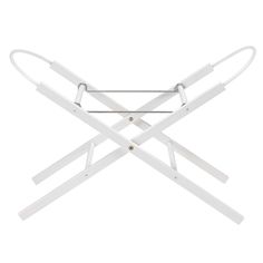 a white table that has two crossed legs on the top and one with three bars attached to it