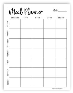 a printable meal planner with the words meal planner written in black ink on it