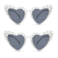 PRICES MAY VARY. Fashion Unique Design - Heart Shape Pearl Sunglasses, unique and stylish, very suitable for party, festival, cosplay, photo booth, etc. With multiple colorful frame for you to choose, show your unique style and make you more eye-catching in the crowd and become the focus of the audience. It is a great choice for your fashion daily accessory. UV400 Protection - cat eye pearl sunglasses with UV400 protection coating can block 100% of all UVA and UVB. Sunglasses with UV400 protecti White Heart-shaped Sunglasses For Valentine's Day, White Heart-shaped Sunglasses For Summer, Trendy White Sunglasses For Valentine's Day, Pearl Sunglasses, Sunglasses Unique, Bling Sunglasses, Festival Sunglasses, High Fashion Accessories, Vintage Festival