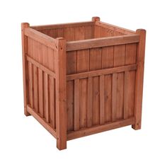 a large wooden planter sitting on top of a white background