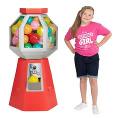 Add some vibrant color to your birthday party or other fun event with this huge gumball machine stand-up. Far easier than renting an actual gumball machine of this height, this stand-up is a show-stopping decoration that guests will want to pose with for photos. Place this stand-up near the candy buffet to draw people's attention to the treat selection. Cardboard. Assembled, 24" x 51". Assembly required. © OTC Diy Giant Gumball Machine, Candy Land Prom Theme, Giant Gumball Machine Diy, Gumball Machine Party, Candy Party Decorations, Car Led Lights Interiors, Making Pies, Dig Pink, Candy Theme Birthday Party