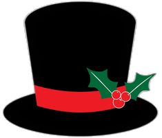 a black top hat with holly and red ribbon